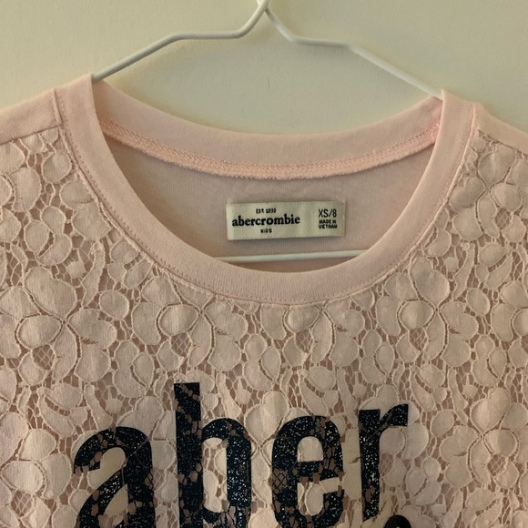 Abercrombie Girls T-Shirt Pink Lace Sz XS 8 - Picture 4 of 8